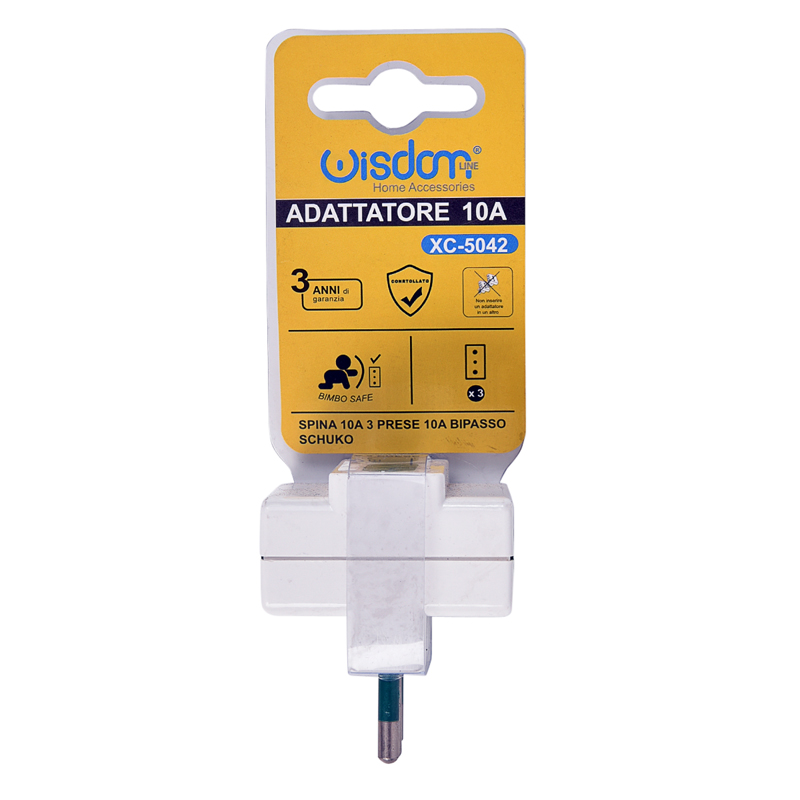 Blister Adattatore in Termoplastica Bianca Spina S11 10A 2P+T e 3 Prese 10A  2P+T
