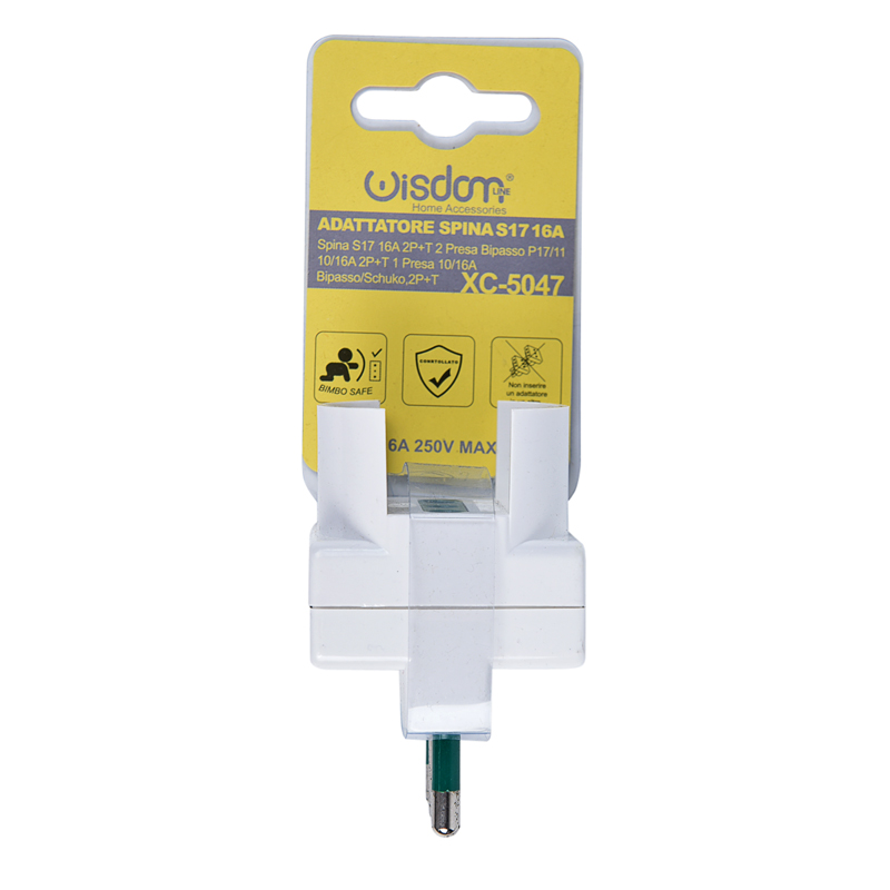 Blister Adattatore Spina S17 16 Ampere 2 Prese Bipasso 10/16A in Termoplastica Bianca