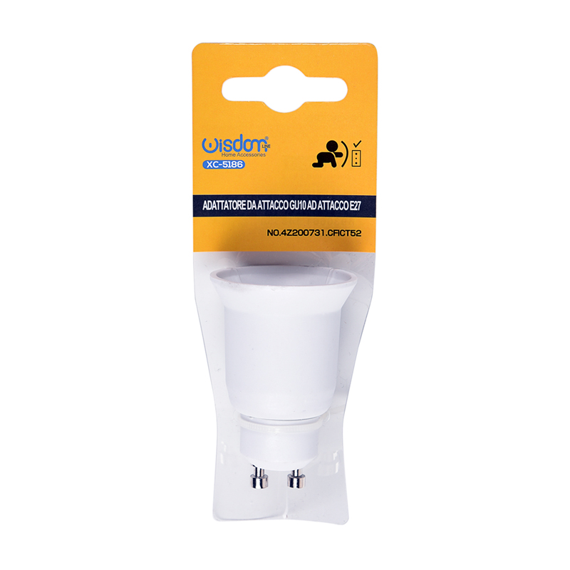 Blister Adattatore da GU10 a E27 in Termoplastica Resistente Colore Bianco