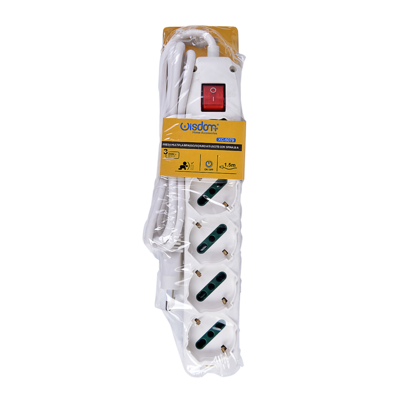 Blister Adattatore Multipresa Bipasso 10/16A 2P/T Spina S17 Cavo di Alimentazione da 1,5 metri  Interruttore Integrato