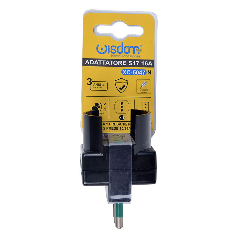 Blister Adattatore Spina S17 16 Ampere 2 Prese Bipasso 10/16A 1 Presa P30 in Termoplastica Nera