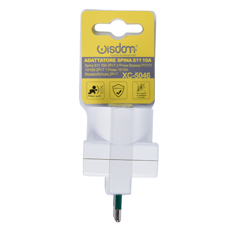 Blister Adattatore Spina S11 10 Ampere 2P/T con 2 Prese S11 e 1 Presa P30 in Termoplastica Bianca