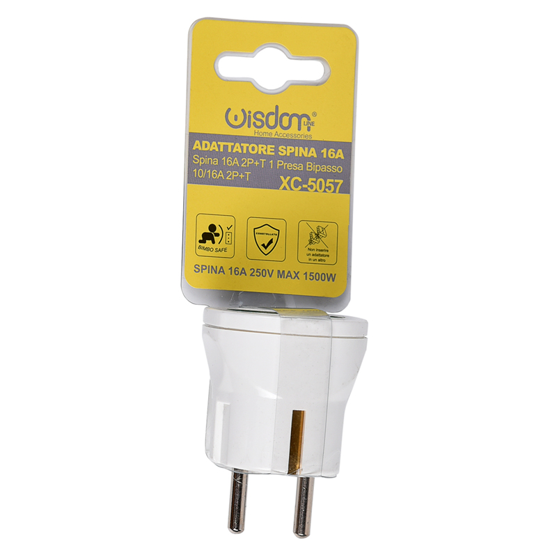 Blister Adattatore Presa Bipasso 10/16 Ampere e Spina Schuko in Plastica Resistente Bianca  Design Compatto