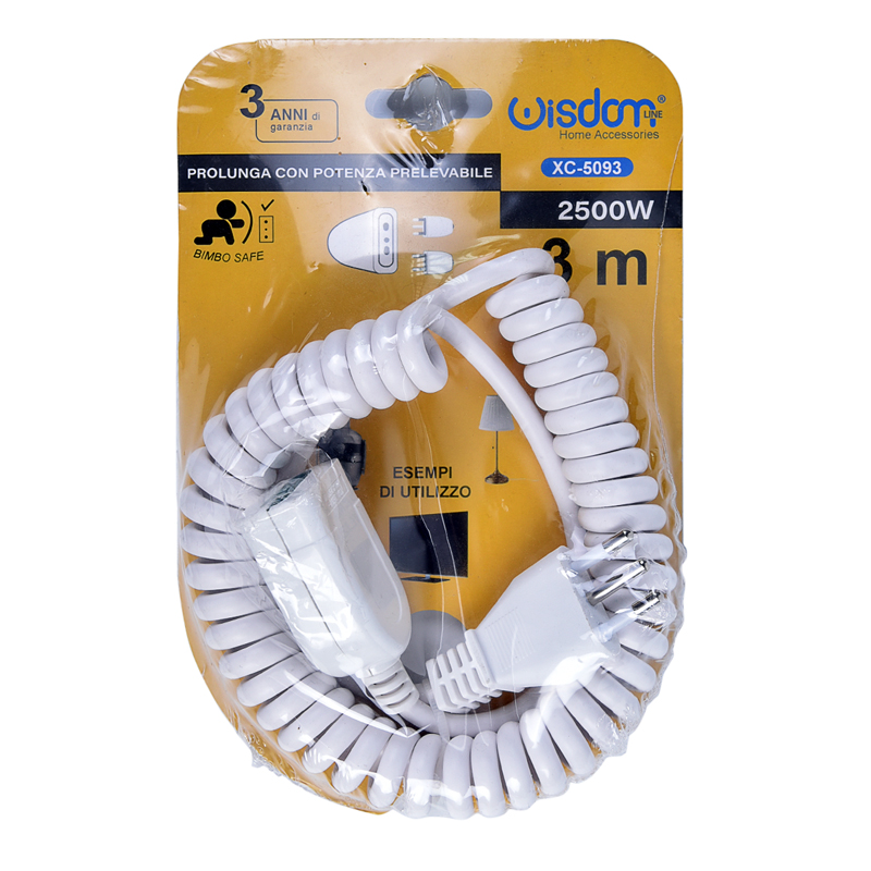Blister Prolunga Bianca da 0,8 Metri Estendibile Fino a 3 Metri con Presa e Spina S11 10 Ampere 2P+T