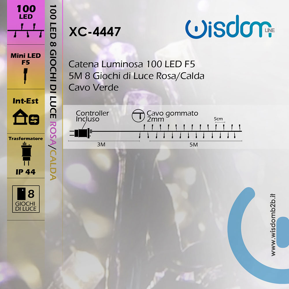 Catena LED 100 Luci Rosa Gialle 5M Decorazione Versatile Infografica Catena 100 LED Rosa e Gialli da 5 Metri di Cavo Verde per Interni ed Esterni