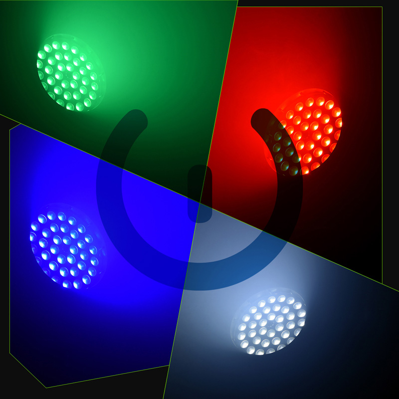 Testa Mobile Wash LED 36x10 RGBW Illuminazione Professionale per Eventi Infografica Testa Mobile Wash Accesa con Luce Rossa Verde Blu e Bianca