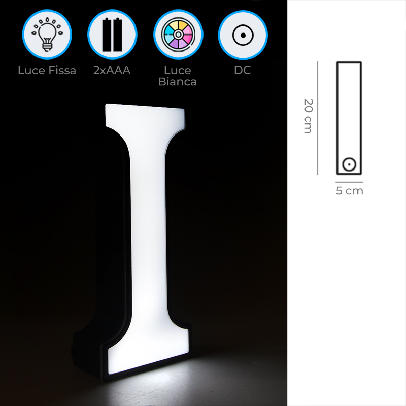 DECORAZIONE LUMINOSA A BATTERIA - Lettera I Infografica Decorazione Luminosa LED a Batteria o Trasformatore 5V Lettera I Luce Bianca