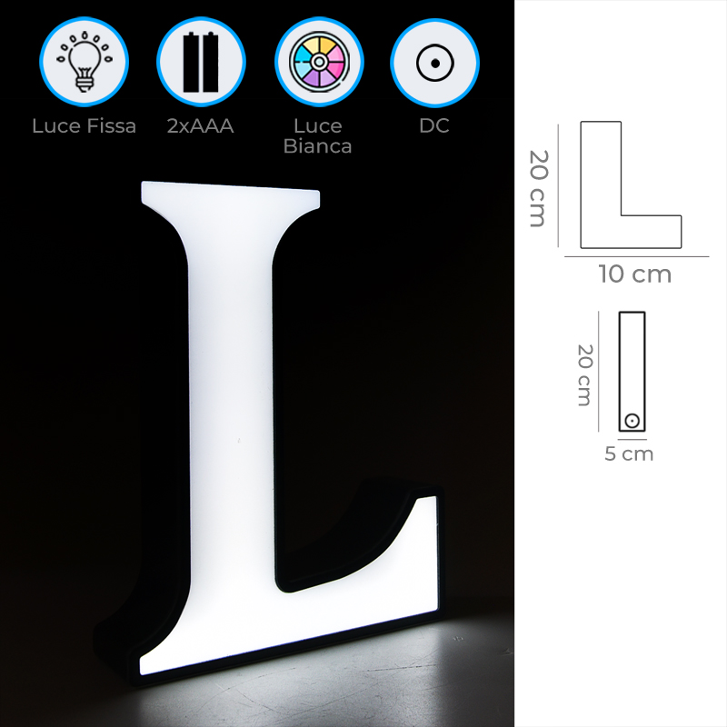 DECORAZIONE LUMINOSA A BATTERIA - Lettera L Infografica Decorazione Luminosa Natalizia Lettera L a Batteria o Trasformatore da 5V Luce Bianca