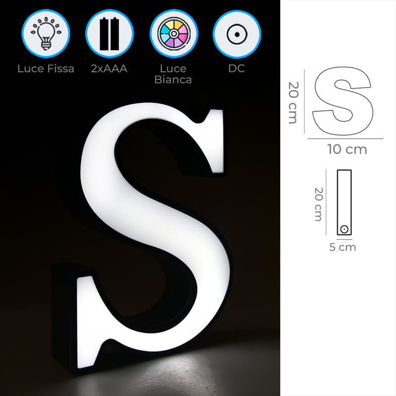 Decorazione Natalizia Lettera S a LED Atmosfera Incantevole Illuminazione Festiva Infografica Decorazione Luminosa a Batteria a Forma di Lettera S con Luce Bianca Fissa