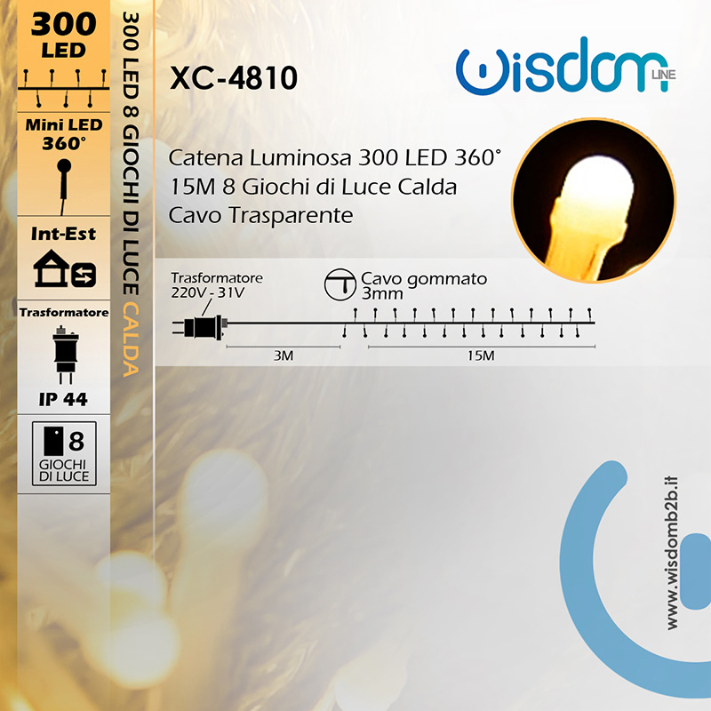 Catena Luminosa LED 15M Luce Calda Decorazione Elegante IP44 Infografica Luminaria 300 LED Caldi da 15 Metri con Controller 8 Giochi di Luce