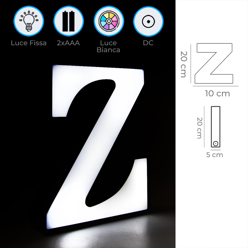 Infografica Lettera Z Luminosa Alimentata con 2 Batterie AAA in Termoplastica per Interni