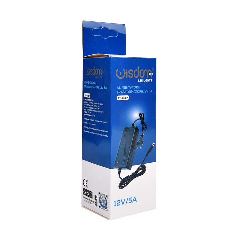 Packaging Alimentatore 12V 5A per Dispositivi Elettronici a Bassa Tensione come Laptop Strisce LED Stampanti