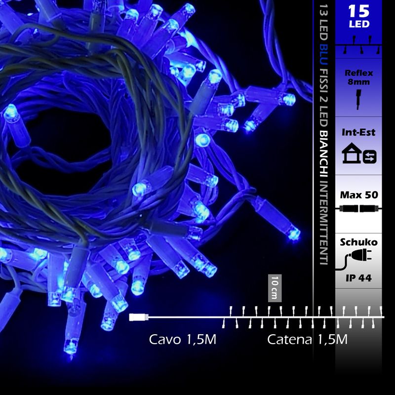 CATENA LUMINOSA 15 MAXILED LUCE BLU/BIANCA
