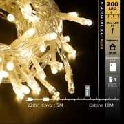CATENA LUMINOSA 200 LED 18M LUCE CALDA CAVO TRASPARENTE 220V