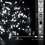 CATENA 320 LED 19M LUCE BIANCA 7 MELODIE CAVO VERDE 220V