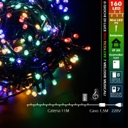 CATENA LUMINOSA 160 LED MUSICALE 11M MULTICOLORE CAVO VERDE 220V